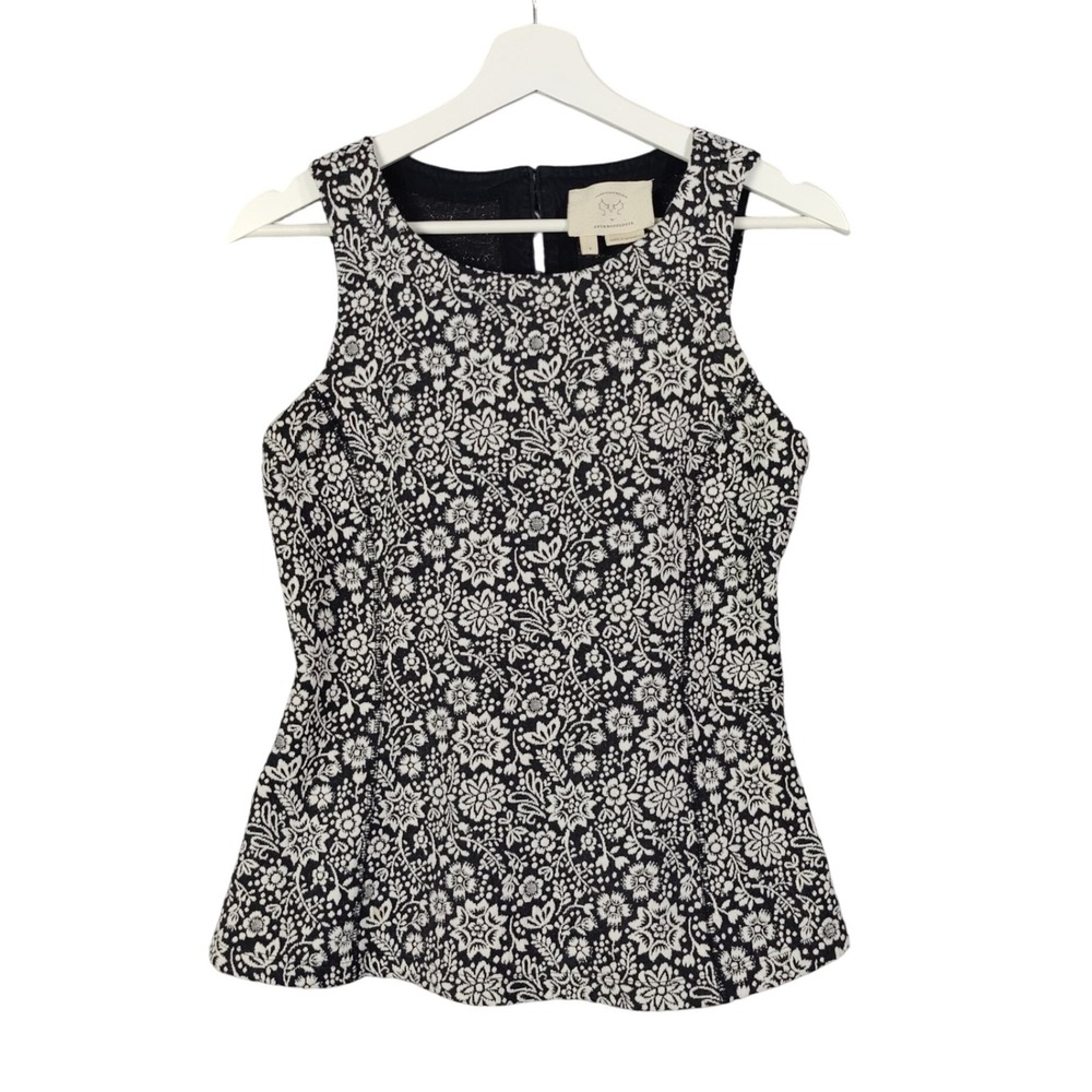 Vanessa Virginia Anthro Cottage Floral Corset Tank Top Jacquard Black Women SZ S